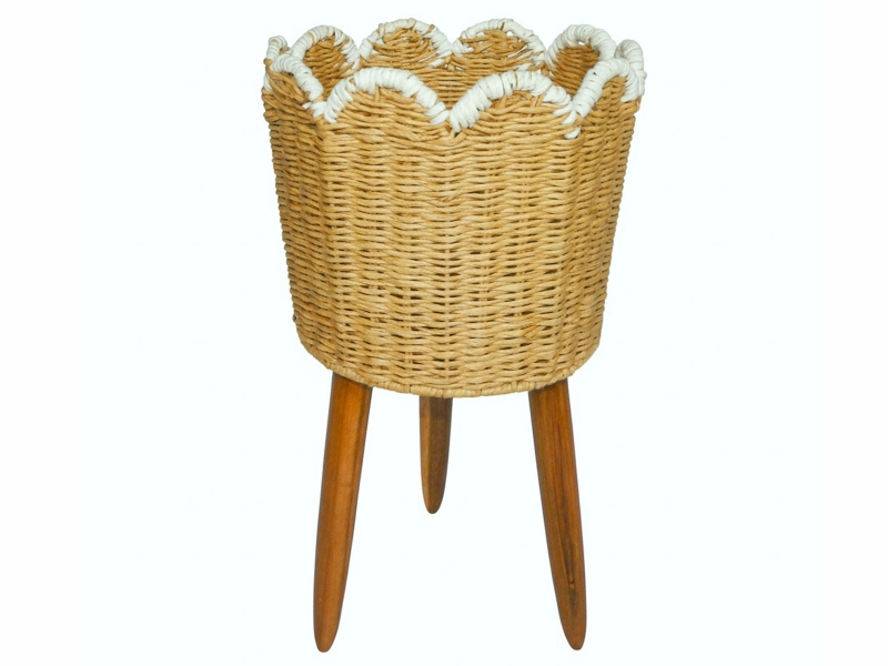 Premium Handwoven Paper Planter with Removable Acacia Wood Feet 